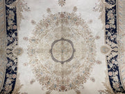 Savonnerıe Design Rug, Cream Rug, 100% Bamboo Silk Carpet, Size: Ft: 6.6 x 9.8 Feet ( 200X300 Cm ) - Oriental Silk Rugs
