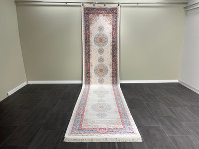 Turkish Carpet, Cream Rug, 100% Bamboo Silk Carpet, Size: Ft: 3.3 x 13.1 Feet ( 100X400 Cm ) - Oriental Silk Rugs