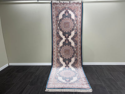Classic Design Runner Silk Rug, Multicolor Rug, 100% Bamboo Silk Carpet, Size: Ft: 3.3 x 9.8 Feet ( 100X300 Cm ) - Oriental Silk Rugs