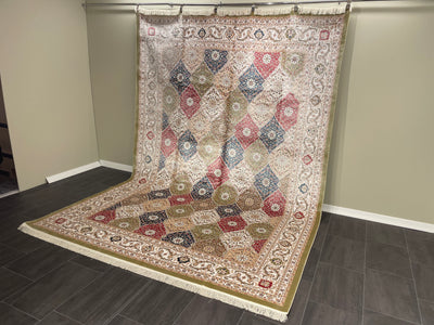 Traditional Silk Rug, Green Rug, 100% Bamboo Silk Carpet, Size: Ft: 8.2 x 11.5 Feet ( 240x340 Cm ) - Oriental Silk Rugs