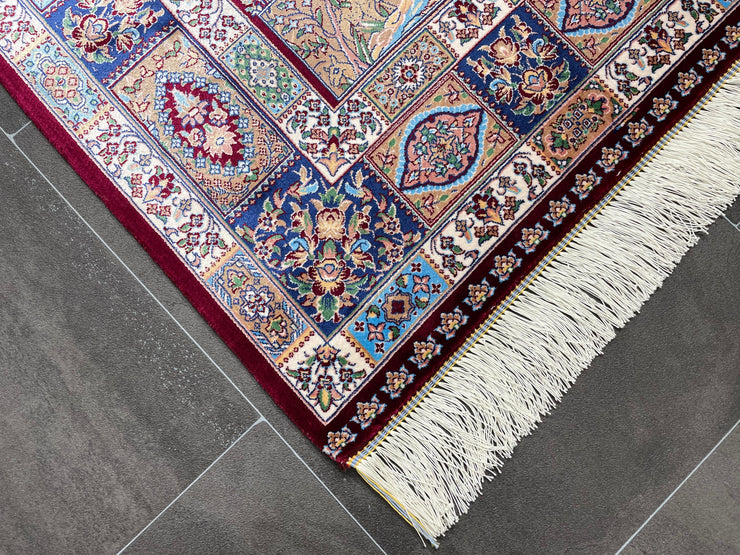 Oriental Design Silk Carpet, Dark Red & Multicolor, 100% Bamboo Silk , Size 2.0 x 3.0 Feet ( 60X90 Cm ) - Oriental Silk Rugs