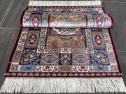 Oriental Design Silk Carpet, Dark Red & Multicolor, 100% Bamboo Silk , Size 2.0 x 3.0 Feet ( 60X90 Cm ) - Oriental Silk Rugs