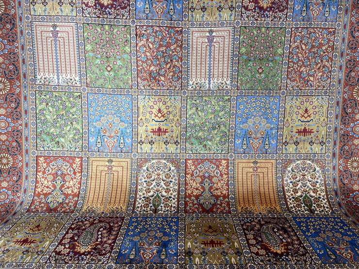 Four Season Design Silk Rug, Navy & Red Rug, 100% Bamboo Silk Carpet, Size: Ft: 6.6 x 9.8 Feet ( 200X300 Cm ) - Oriental Silk Rugs