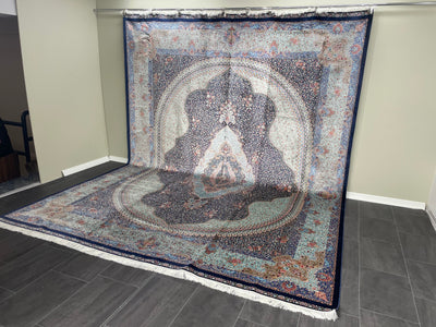 Traditional Silk Rug, Navy Rug, 100% Bamboo Silk Carpet, Size: Ft: 9.8 x 13.1 Feet ( 300X400 Cm ) - Oriental Silk Rugs