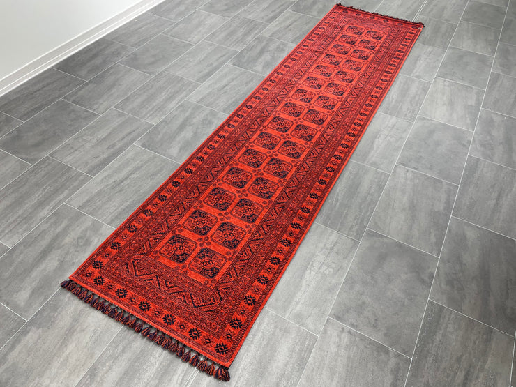 Ethnic Design Afghan Rugs, Red Rug, %88 Acrylic %12 Polyester, Size: Ft: 2.6 x 9.8 Feet ( 80X300 Cm ) - Oriental Silk Rugs