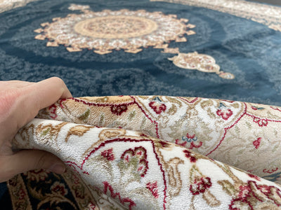 Anatolian Silk Rug, Blue & Cream Rug, 100% Bamboo Silk Carpet, Size: Ft: 6.6 x 9.8 Feet ( 200X290 Cm ) - Oriental Silk Rugs