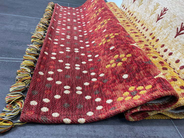 Ethnic Design Rug, Red & Yellow Carpet, %88 Acrylic %12 Polyester, Size: Ft: 2.6 x 9.8 Feet ( 80X300 Cm ) - Oriental Silk Rugs