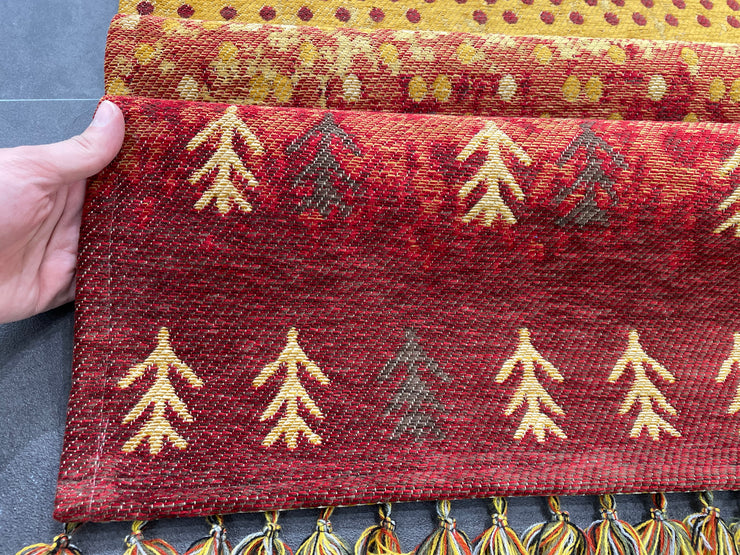 Ethnic Design Rug, Red & Yellow Carpet, %88 Acrylic %12 Polyester, Size: Ft: 2.6 x 9.8 Feet ( 80X300 Cm ) - Oriental Silk Rugs