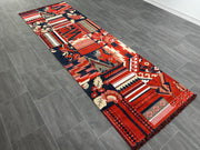 Decorative Rug, Red Rug, %88 Acrylic %12 Polyester, Size: Ft: 3.3 x 9.8 Feet ( 100X300 Cm ) - Oriental Silk Rugs