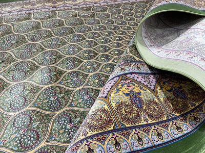 Anatolian Silk Rug, Green Rug, 100% Bamboo Silk, Size 4.9 x 7.4 Feet ( 150X230 Cm ) - Oriental Silk Rugs