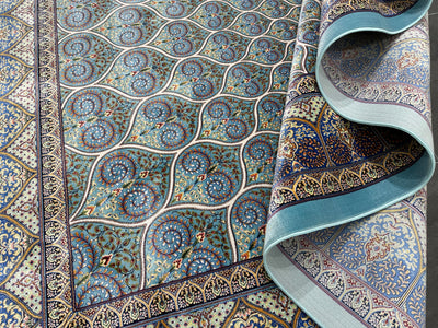 Anatolian Silk Carpet, Blue Rug, 100% Bamboo Silk, Size 4.9 x 7.4 Feet ( 150X230 Cm ) - Oriental Silk Rugs