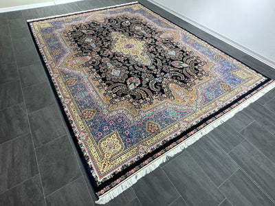 Classic Design Rug, Navy Blue Silk Rug, 100% Bamboo Silk Carpet, Size: Ft: 9.8 x 13.1 Feet ( 300X400 Cm ) - Oriental Silk Rugs