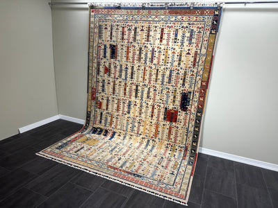 Ethnic Design Wool Rug, Cream Rug, %100 Wool, Size: Ft: 6.6 x 9.8 Feet ( 200X300 Cm ) - Oriental Silk Rugs