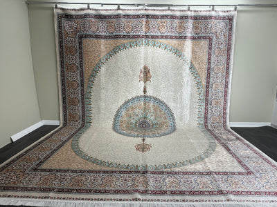 Traditional Silk Rug, Cream Rug, 100% Bamboo Silk Carpet, Size: Ft: 9.8 x 13.1 Feet ( 300X400 Cm ) - Oriental Silk Rugs