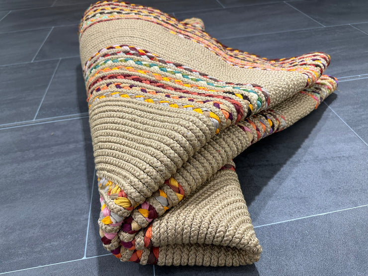 Indian Jute Rug, Multicolor Carpet, %60 Bamboo %40 Acrylic, Size: Ft: 5.2 x 5.2 Feet ( 150X150 Cm ) - Oriental Silk Rugs