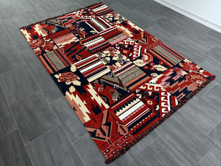 Afghan Rug, Red Rug, %Cotton & Chenille, Size: Ft: 5.2 x 7.5 Feet ( 160X230 Cm ) - Oriental Silk Rugs