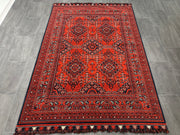 Turkmen Rug, Red Rug, Cotton & Chenille, Size: Ft: 5.2 x 7.5 Feet ( 160X230 Cm ) - Oriental Silk Rugs