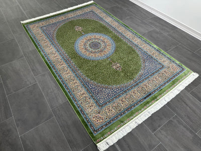 Anatolian Silk Rug, Green Rug, 100% Bamboo Silk Carpet, Size: Ft: 4.9 x 7.5 Feet ( 150X230 Cm ) - Oriental Silk Rugs