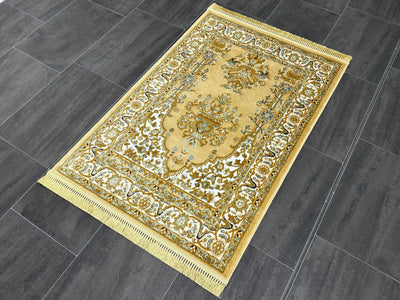 Prayer Mat Rug, Yellow Carpet, Acrylic & Polyester, Size: Ft: 2.6 x 4.1 Feet ( 80X125 Cm ) - Oriental Silk Rugs