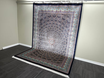 Oriental Silk Rug, Navy Blue Rug, 100% Bamboo Silk Carpet, Size: Ft: 6.6 x 9.8 Feet ( 200X300 Cm ) - Oriental Silk Rugs