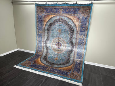 Anatolian Silk Rug, Blue Rug, 100% Bamboo Silk Carpet, Size: Ft: 6.6 x 9.8 Feet ( 200X300 Cm ) - Oriental Silk Rugs