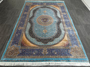 Anatolian Silk Rug, Blue Rug, 100% Bamboo Silk Carpet, Size: Ft: 6.6 x 9.8 Feet ( 200X300 Cm ) - Oriental Silk Rugs