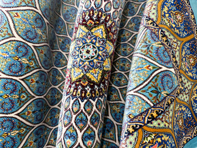 Classic Design Silk Rug, Blue Rug, 100% Bamboo Silk Carpet, Size: Ft: 2.6 x 3.9 Feet ( 80X120 Cm ) - Oriental Silk Rugs