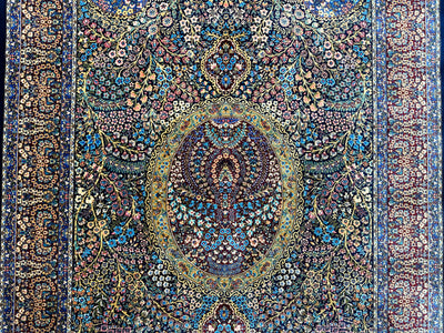 Classic Rug, Navy Blue Silk, 100% Bamboo Silk Carpet, Size: Ft: 2.6 x 3.9 Feet ( 80X120 Cm ) - Oriental Silk Rugs