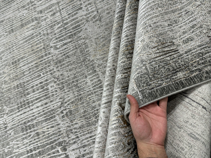 Turkish Carpet, Grey Rug, %60 Bamboo %40 Acrylic, Size: Ft: 6.6 x 9.5 Feet ( 200X300 Cm )