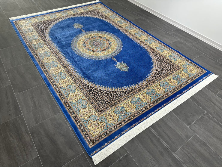 Anatolian Silk Rug, Blue Rug, 100% Bamboo Silk Carpet, Size: Ft: 6.6 x 9.8 Feet ( 200X300 Cm )