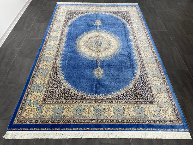 Anatolian Silk Rug, Blue Rug, 100% Bamboo Silk Carpet, Size: Ft: 6.6 x 9.8 Feet ( 200X300 Cm )
