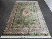 Traditional Silk Rug, Green Rug, 100% Bamboo Silk Carpet, Size: Ft: 6.6 x 9.8 Feet ( 200X300 Cm )
