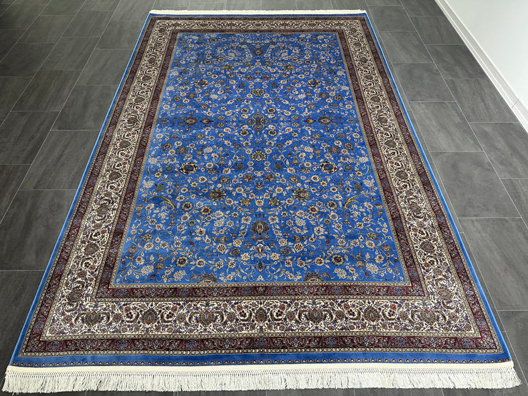 Hereke Design Silk Rug, Blue Rug, 100% Bamboo Silk Carpet, Size: Ft: 6.6 x 9.8 Feet ( 200X300 Cm )