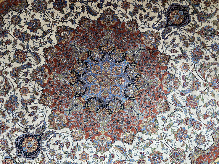 Traditional Silk Rug, Navy & Cream Silk Rug, 100% Bamboo Silk Carpet, Size: Ft: 6.6 x 9.8 Feet ( 200X300 Cm )