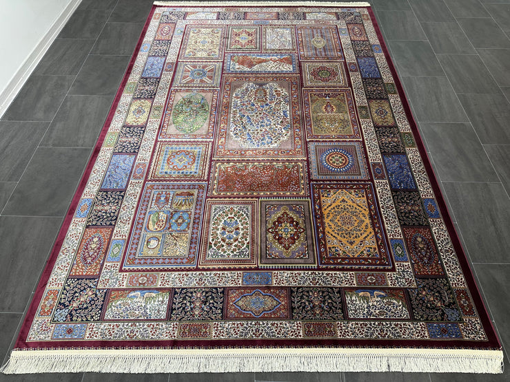 Anatolian Silk Rug, Red Rug, 100% Bamboo Silk Carpet, Size: Ft: 6.6 x 6.6 Feet ( 200X300 Cm )
