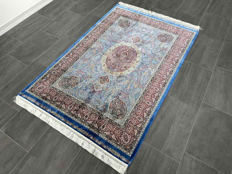 Classic Design Silk Rug, Navy Rug, 100% Bamboo Silk Carpet, Size: Ft: 3.9 x 5.9 Feet ( 120X180 Cm )