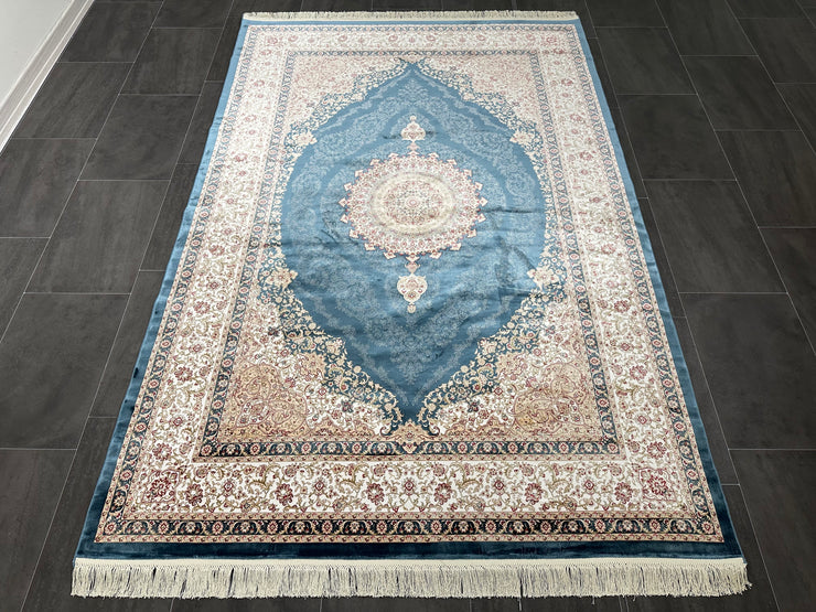 Oriental Silk Rug, Blue Rug, 100% Bamboo Silk Carpet, Size: Ft: 5.2 x 7.5 Feet ( 160X230 Cm )