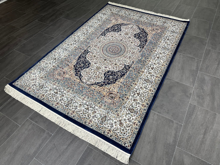 Anatolian Silk Rug, Navy Blue Rug, 100% Bamboo Silk Carpet, Size: Ft: 5.2 x 7.5 Feet ( 160X230 Cm )
