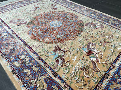 Animal Patterned Silk Rug, Qom Rug Tapestry Small Persian Rug, Bamboo Silk Carpet, Size: Ft: 2.6 x 3.9 Feet 80X120 Cm - Oriental Silk Rugs