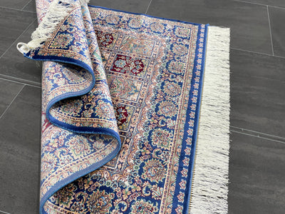 Four Season Design Silk Rug, Navy Blue Rug, 100% Bamboo Silk Carpet, Size: Ft: 2.6 x 3.9 Feet ( 80X120 Cm ) - Oriental Silk Rugs