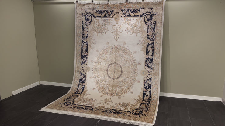 Savonnerıe Design Rug, Cream Rug, 100% Bamboo Silk Carpet, Size: Ft: 6.6 x 9.8 Feet ( 200X300 Cm )