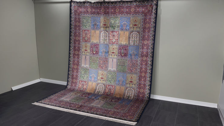 Four Season Design Silk Rug, Navy & Red Rug, 100% Bamboo Silk Carpet, Size: Ft: 6.6 x 9.8 Feet ( 200X300 Cm )