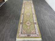 Ft: 3.3 x 13.1 Green Runner Silk Rug Hallway Silk Rug Turkish Carpet Entryway Silk Rug