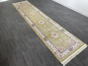 Ft: 3.3 x 13.1 Green Runner Silk Rug Hallway Silk Rug Turkish Carpet Entryway Silk Rug