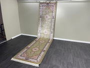 Ft: 3.3 x 13.1 Green Runner Silk Rug Hallway Silk Rug Turkish Carpet Entryway Silk Rug