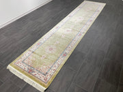 Ft: 3.3 x 13.1 Green Runner Silk Rug Hallway Silk Rug Turkish Carpet Entryway Silk Rug