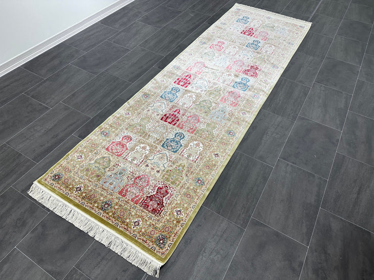 Ft: 3.3 x 9.8 Green Runner Silk Rug Hallway Silk Rug Turkish Carpet Hight Quality Silk Rug