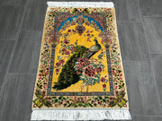 Ft: 3.3 x 4.9 Yellow Silk Rug Animal Patterned Rug