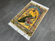 Ft: 3.3 x 4.9 Yellow Silk Rug Animal Patterned Rug