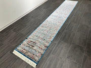 Ft: 2.6 x 13.1 Runner Silk Rug Dark Blue Rug Turkish Carpet Rug For Hallway Bamboo Silk Rug